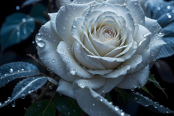 Rose blanche avec des gouttes d'eau Rose blanche avec des gouttes d'eau