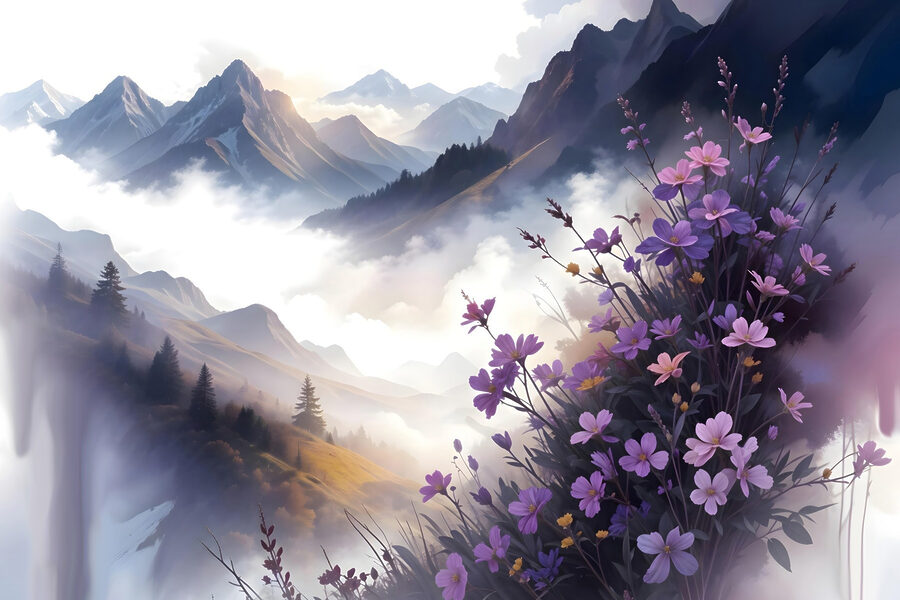 Fleurs violettes sur une montagne