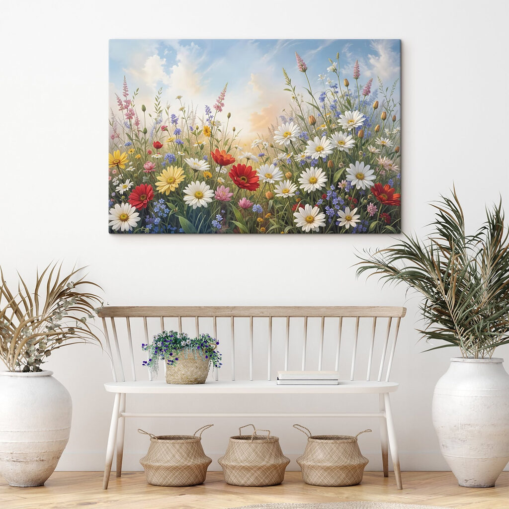 Field of flowers with blue sky and clouds Field of flowers with blue sky and clouds