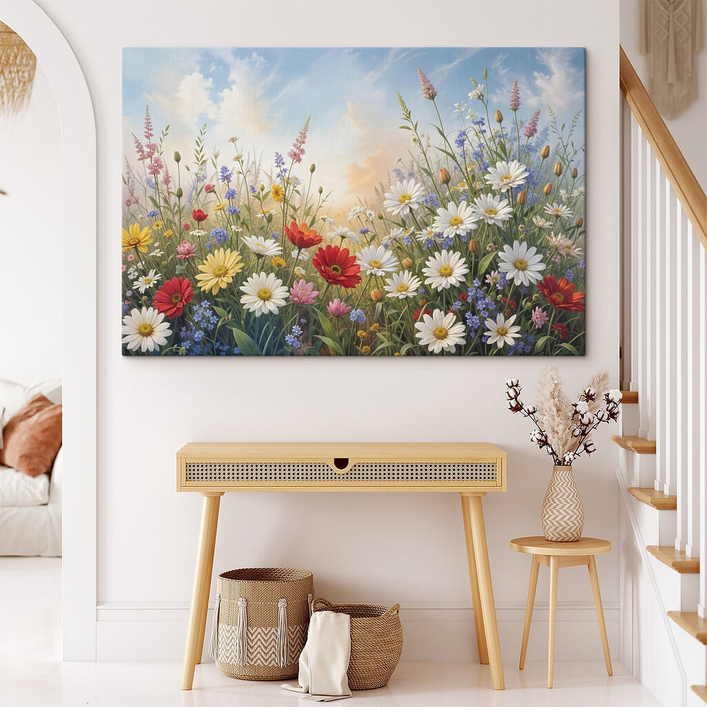 Field of flowers with blue sky and clouds Field of flowers with blue sky and clouds