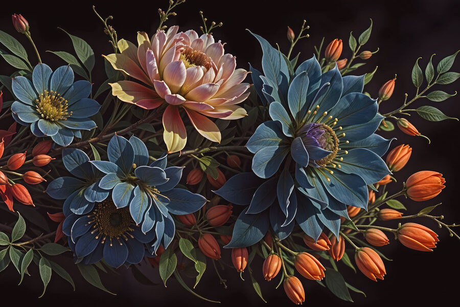 Groupe de fleurs aux boutons orange