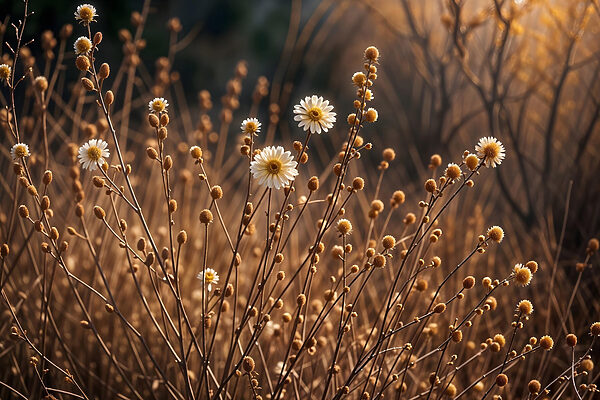Groupe de fleurs blanches sur des tiges brunes Groupe de fleurs blanches sur des tiges brunes