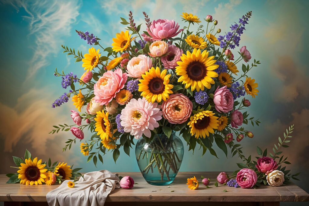Vase of flowers on a table Vase of flowers on a table