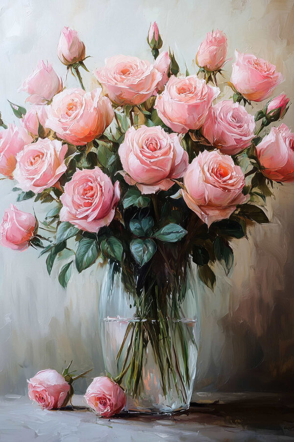 Peinture de roses roses dans un vase Peinture de roses roses dans un vase