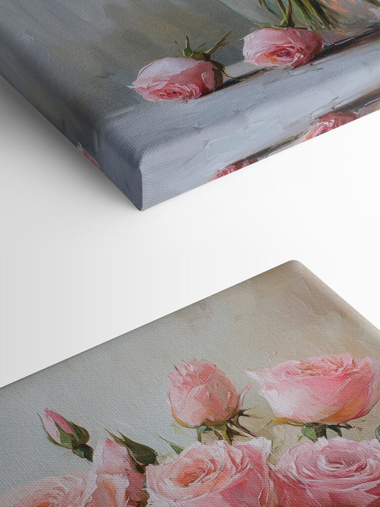 Painting of pink roses in a vase Painting of pink roses in a vase
