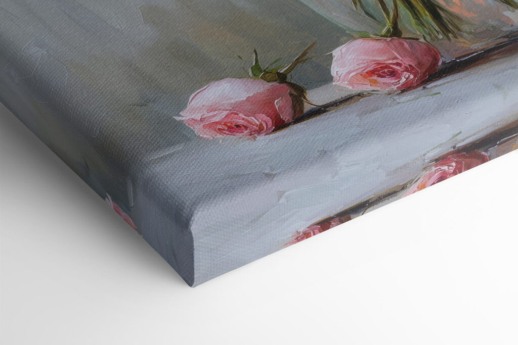 Painting of pink roses in a vase Painting of pink roses in a vase