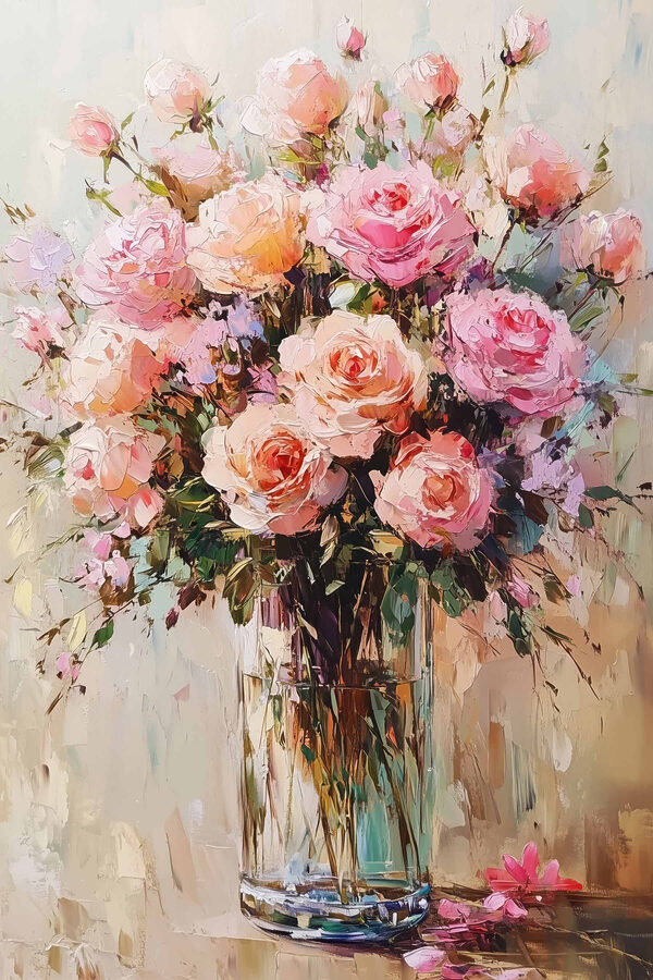 Peinture d'un bouquet de roses roses Peinture d'un bouquet de roses roses