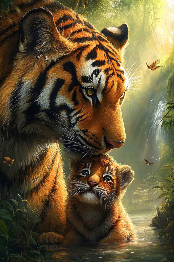 Tigre et lionceau dans la jungle Tigre et lionceau dans la jungle