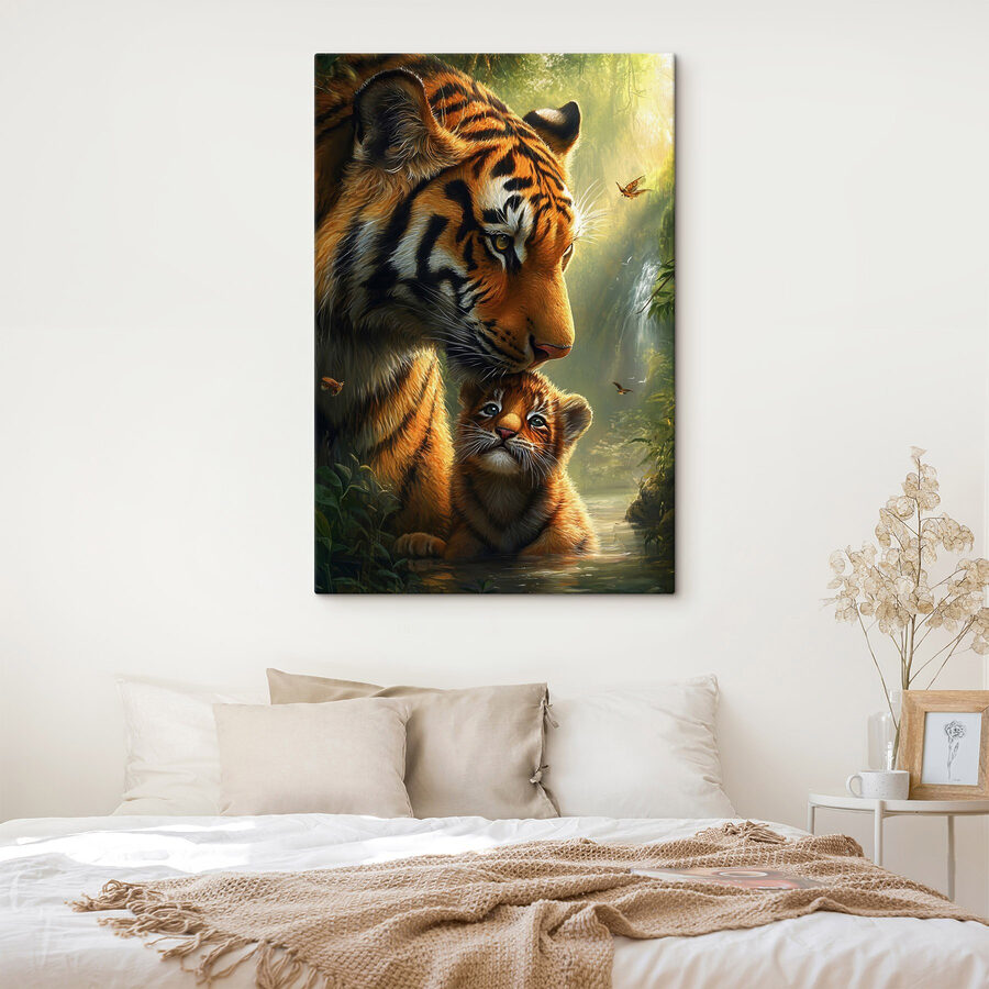 Tigre et lionceau dans la jungle