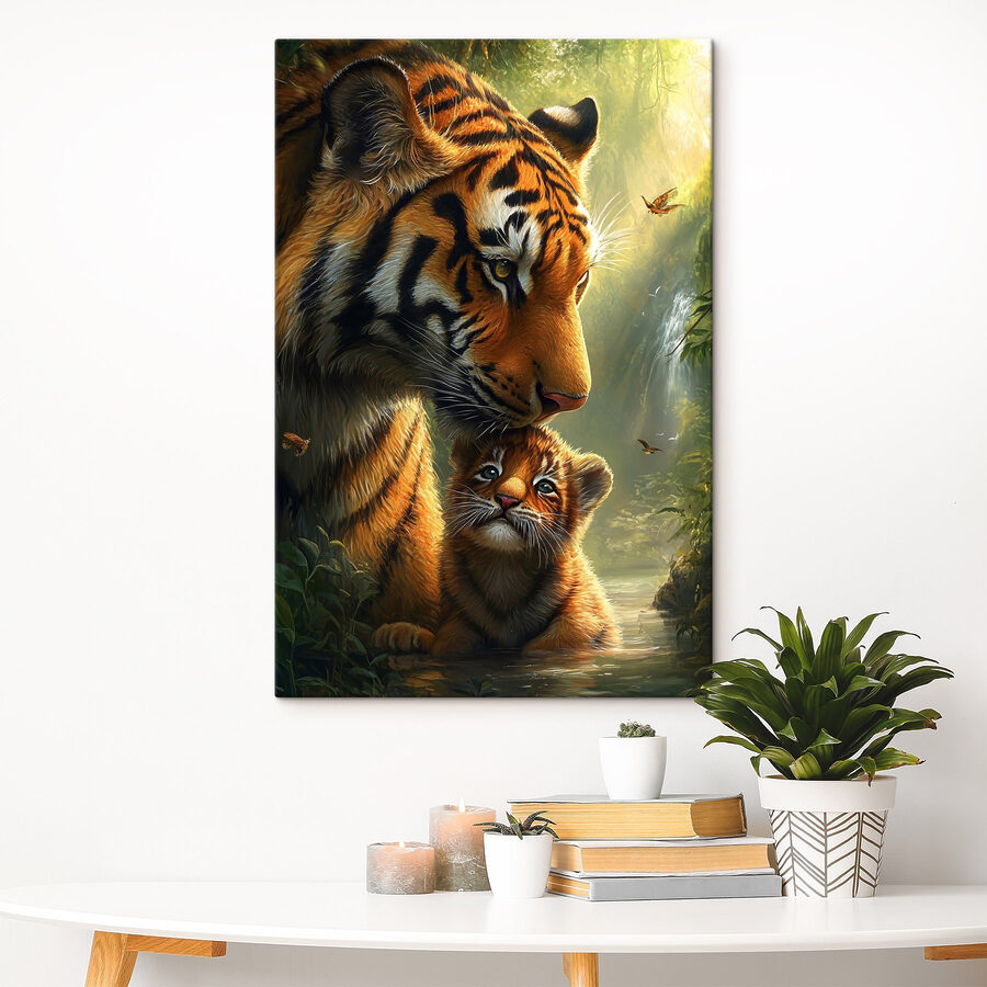 Tigre et lionceau dans la jungle