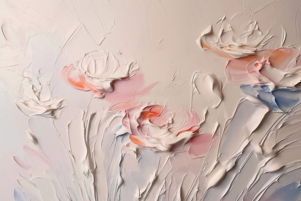 Peinture de fleurs avec de la peinture blanche et rose Peinture de fleurs avec de la peinture blanche et rose