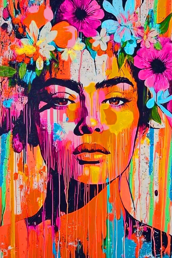 Peinture d'une femme avec des fleurs sur la tête Peinture d'une femme avec des fleurs sur la tête