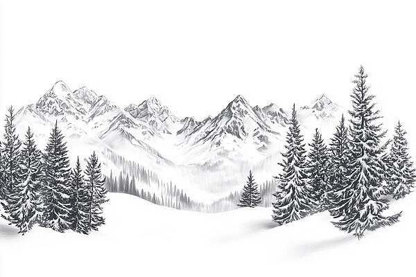 Dessin d'une chaîne de montagnes enneigées Dessin d'une chaîne de montagnes enneigées