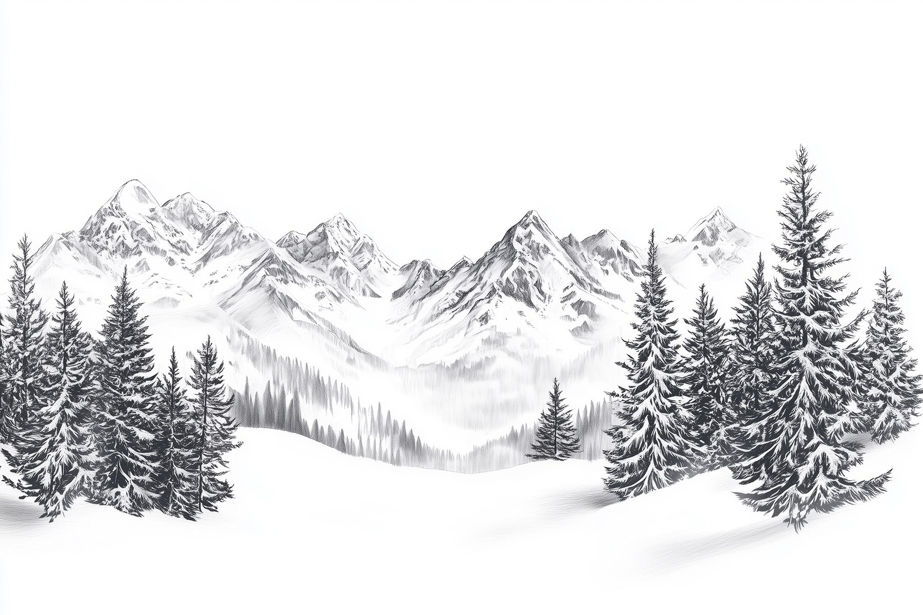Drawing of a snowy mountain range