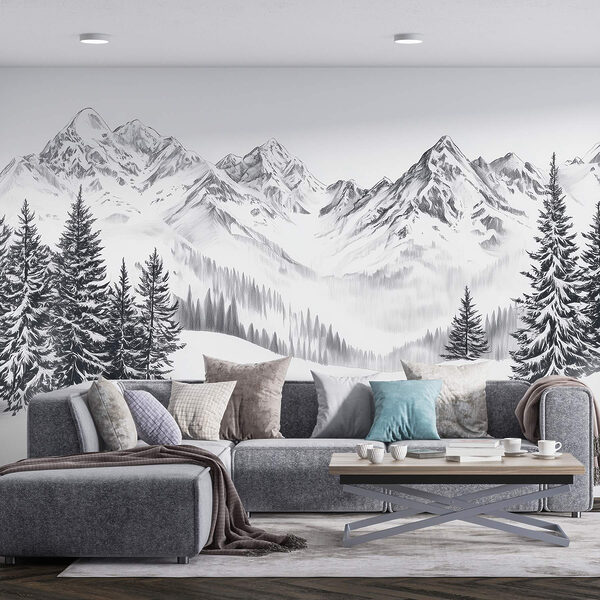 Dessin d'une chaîne de montagnes enneigées Dessin d'une chaîne de montagnes enneigées