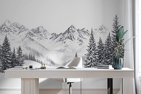 Dessin d'une chaîne de montagnes enneigées Dessin d'une chaîne de montagnes enneigées