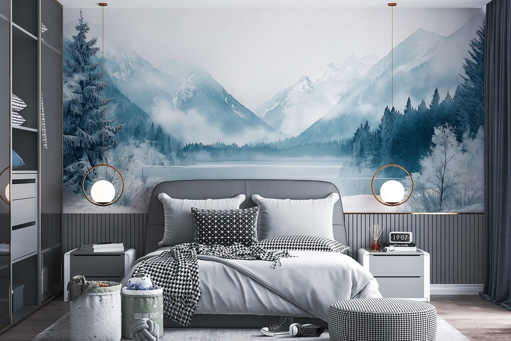 Lake surrounded by snow and mountains