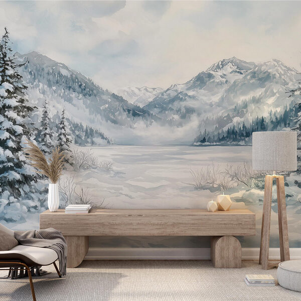 Paysage enneigé avec arbres et montagnes Paysage enneigé avec arbres et montagnes