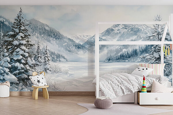 Paysage enneigé avec arbres et montagnes Paysage enneigé avec arbres et montagnes