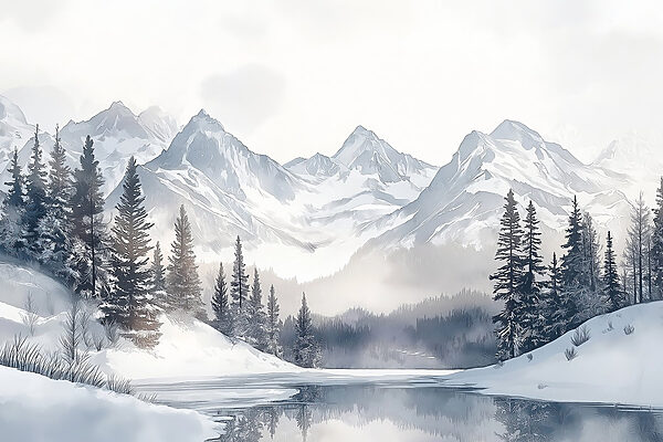 Lac entouré de neige et de montagnes Lac entouré de neige et de montagnes