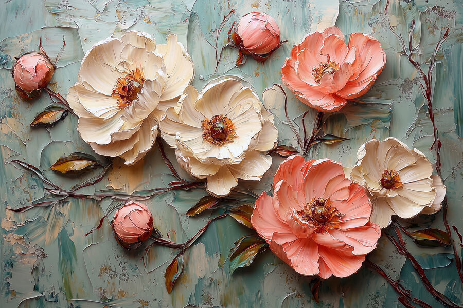 Peinture de fleurs sur une surface bleue