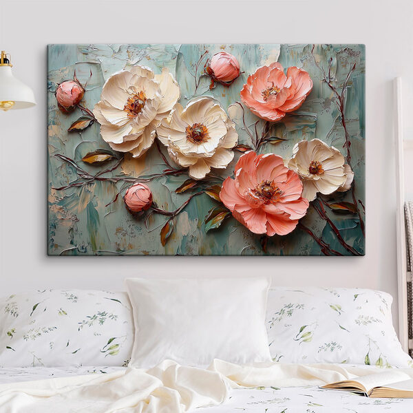 Peinture de fleurs sur une surface bleue Peinture de fleurs sur une surface bleue