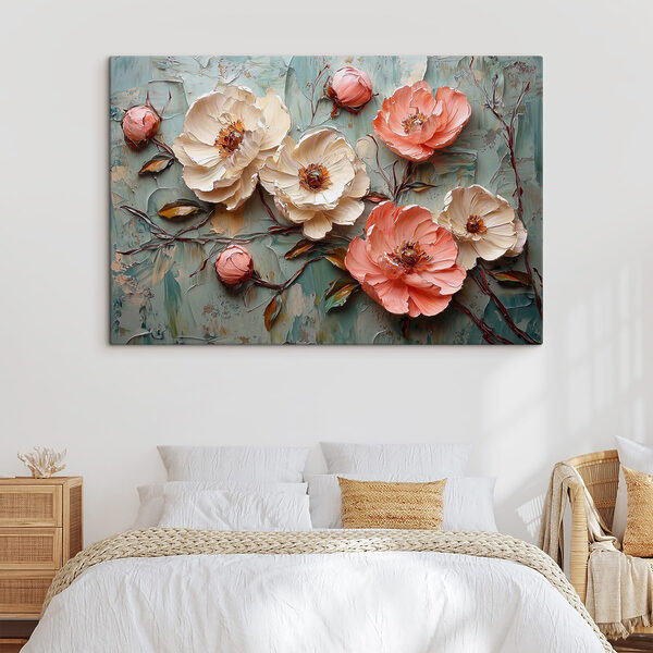 Peinture de fleurs sur une surface bleue Peinture de fleurs sur une surface bleue