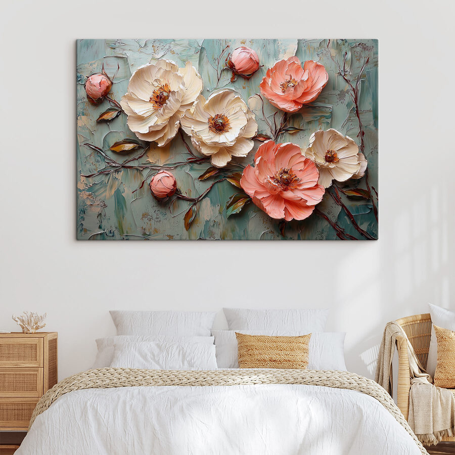 Peinture de fleurs sur une surface bleue