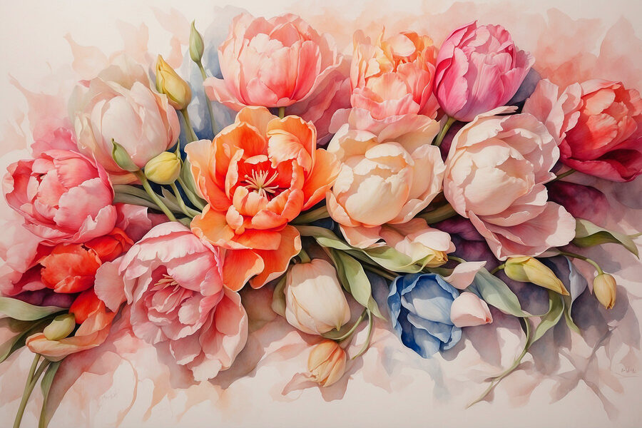 Groupe de fleurs sur une surface blanche