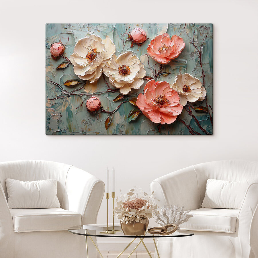 Peinture de fleurs sur une surface bleue