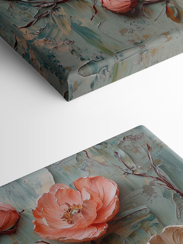 Painting of flowers on a blue surface Painting of flowers on a blue surface