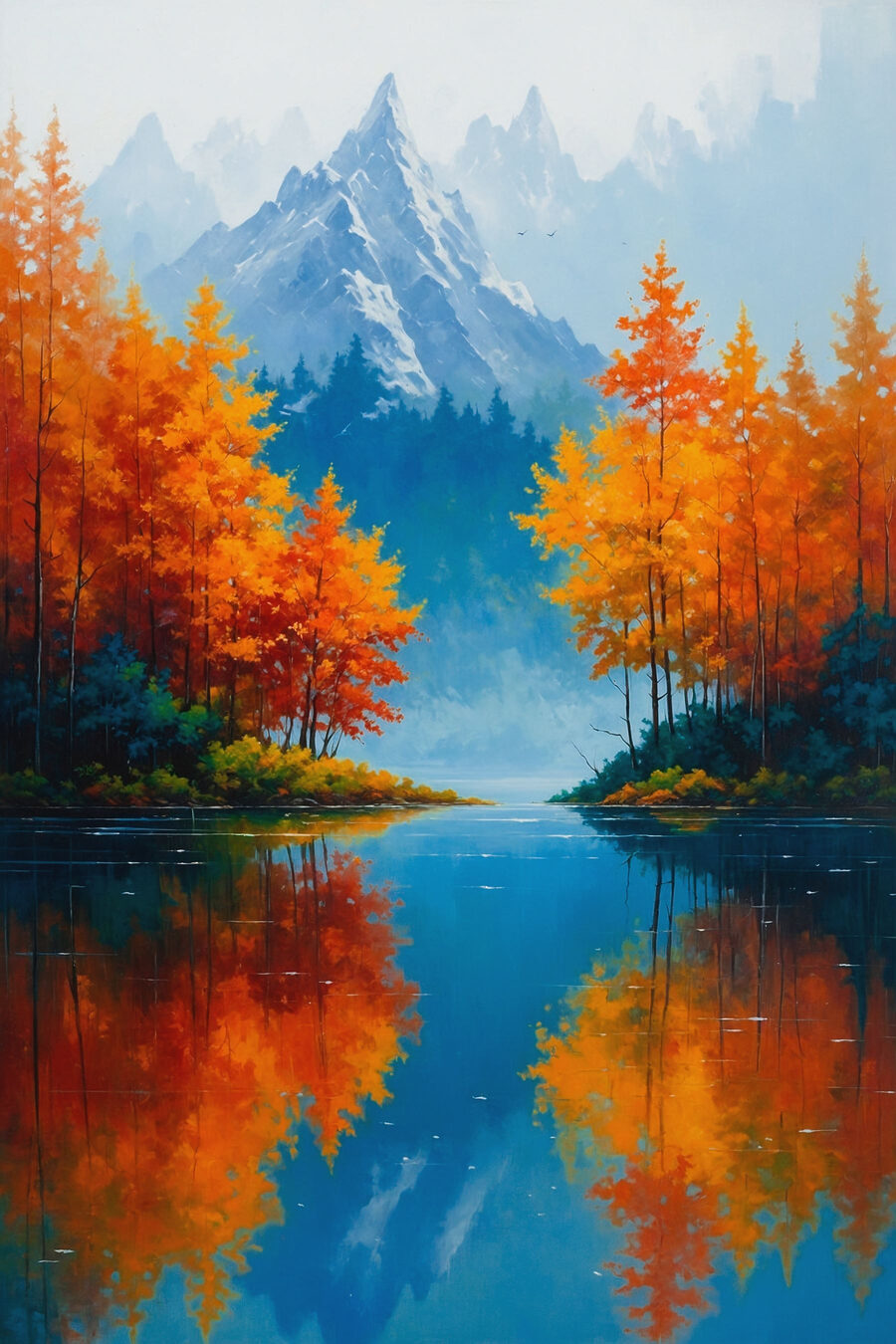 Peinture d'une montagne et d'arbres
