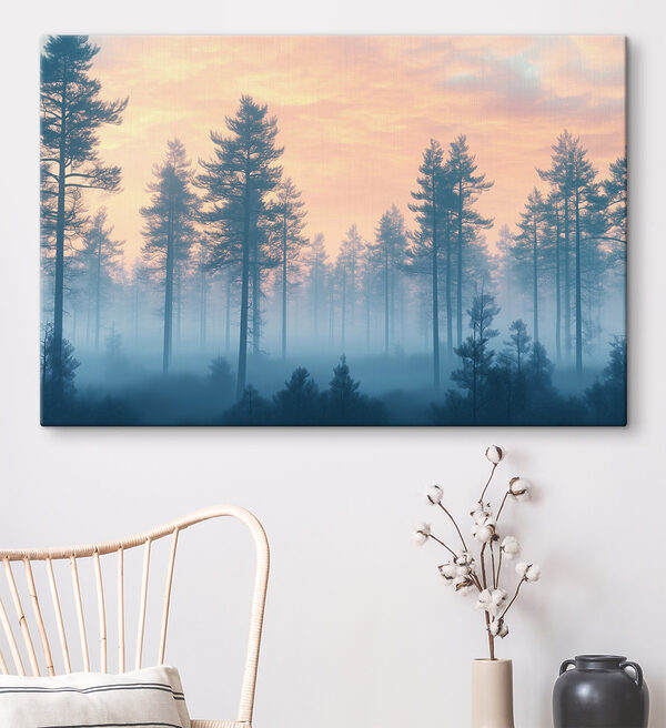 Forêt brumeuse avec des arbres Forêt brumeuse avec des arbres