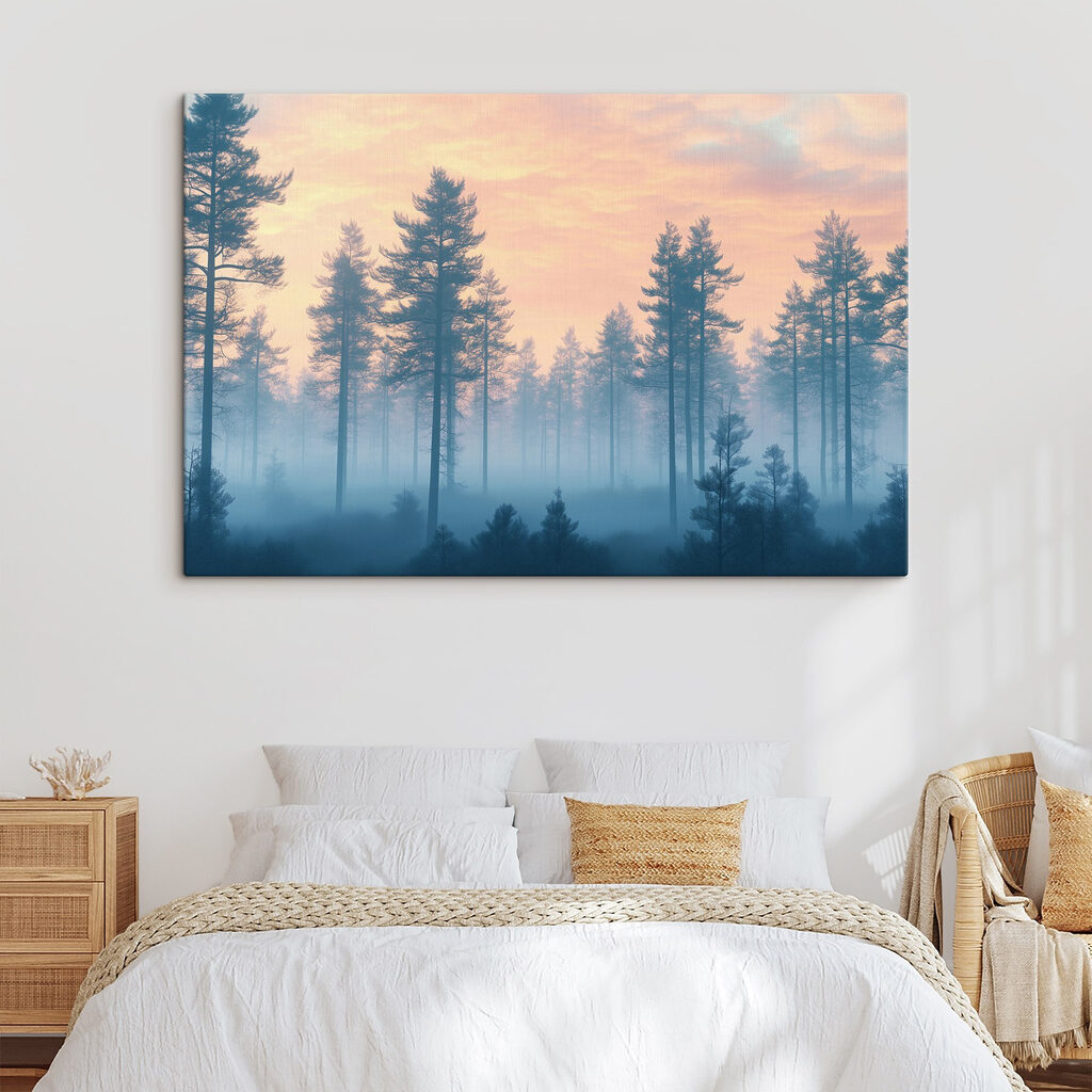 Foggy forest with trees