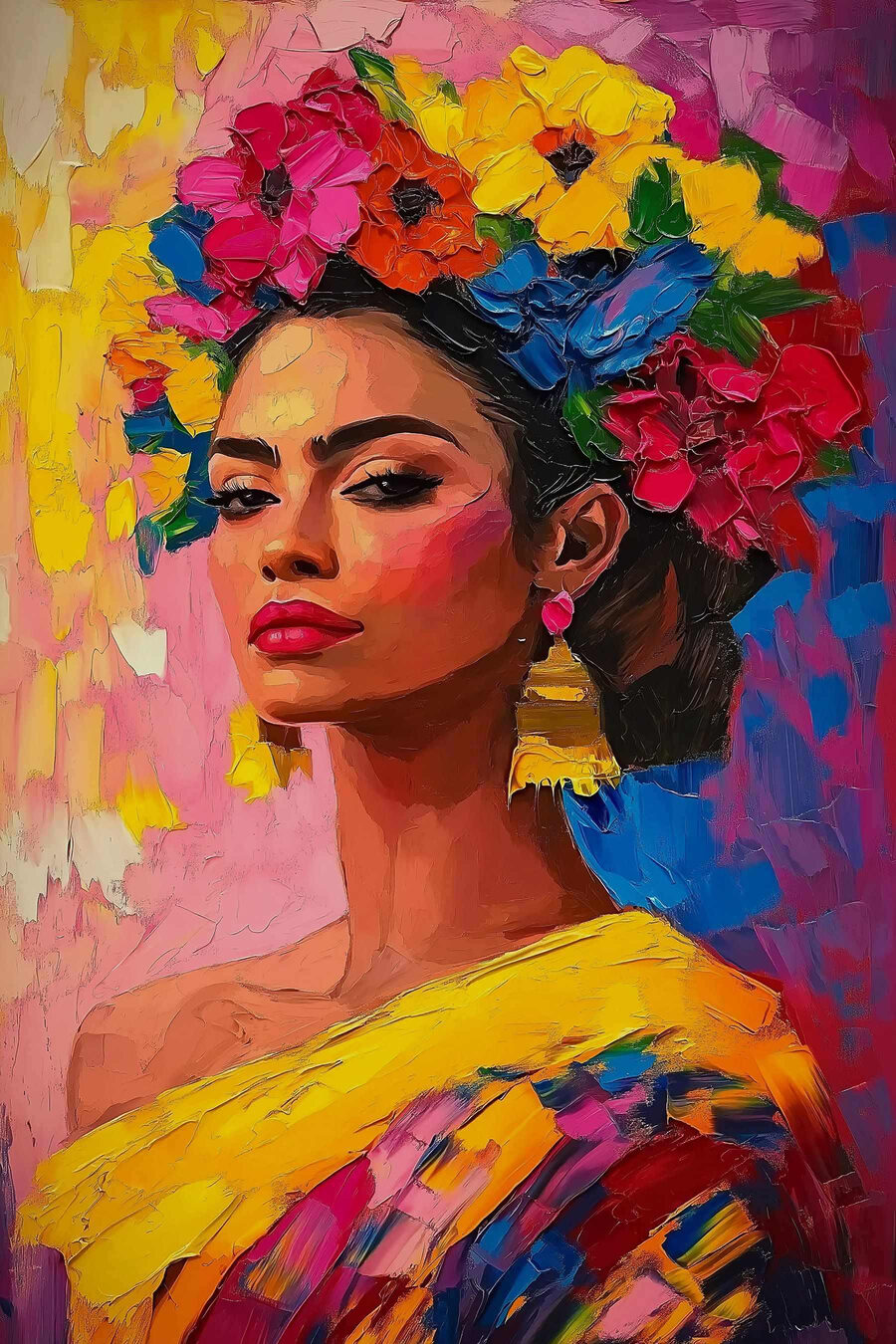Tableaux Peinture d'une femme avec des fleurs dans les cheveux – Image 13