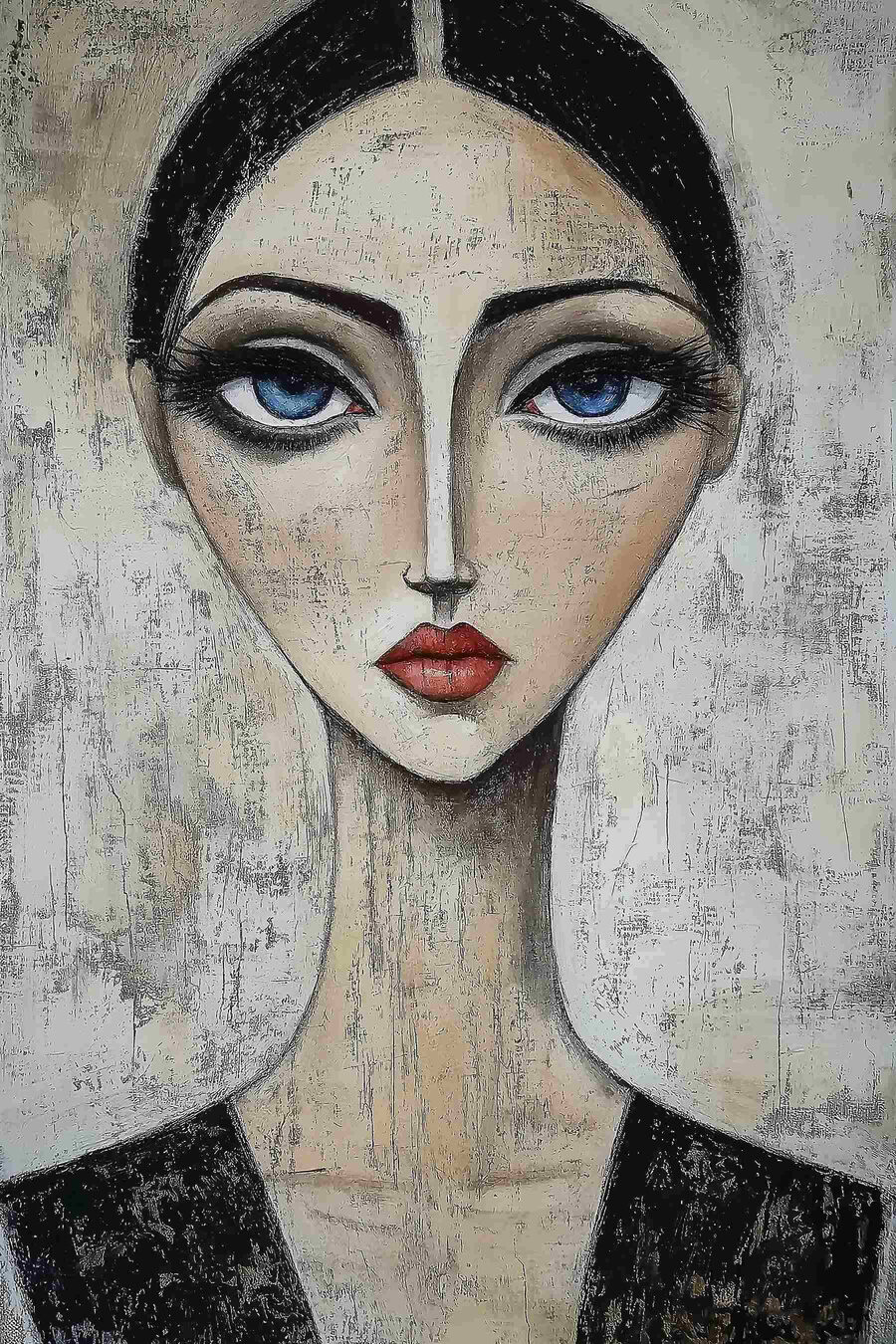 Peinture d'une femme aux yeux bleus