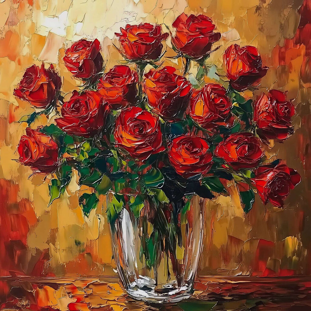 Painting of a bouquet of red roses Painting of a bouquet of red roses