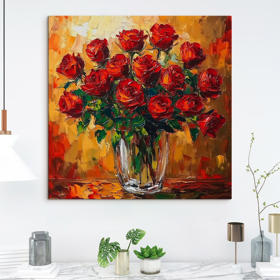 Peinture d'un bouquet de roses rouges