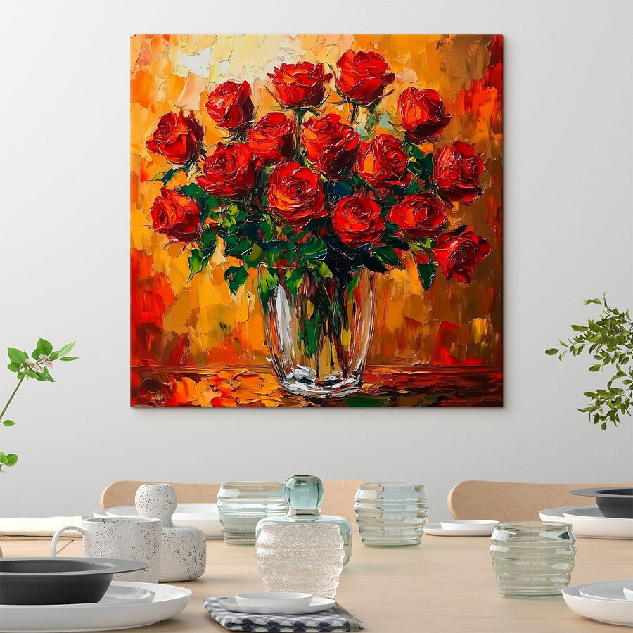 Peinture d'un bouquet de roses rouges