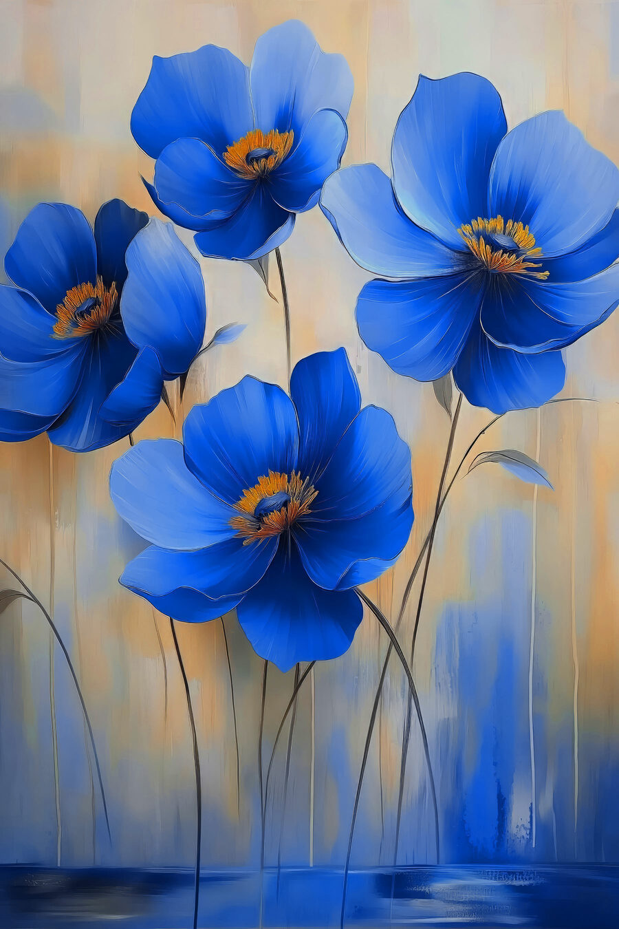 Peinture de fleurs bleues