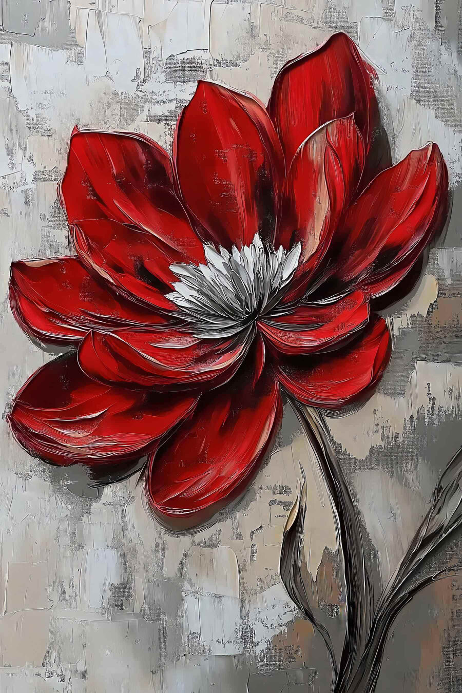 Fleur rouge sur une surface grise