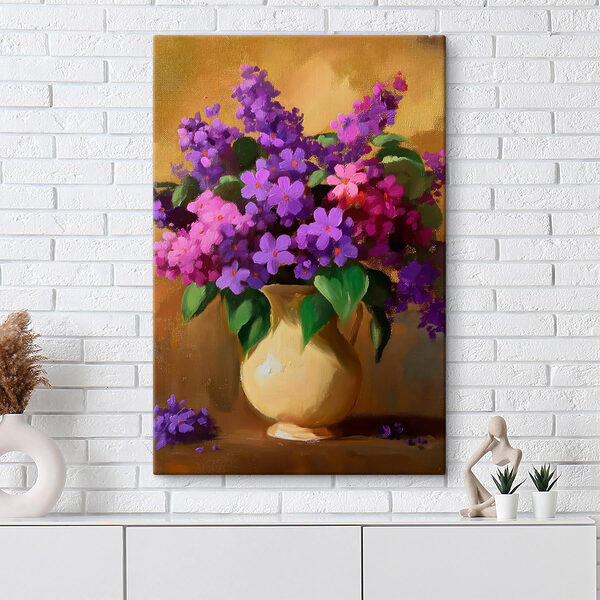 Peinture de fleurs violettes dans un vase Peinture de fleurs violettes dans un vase