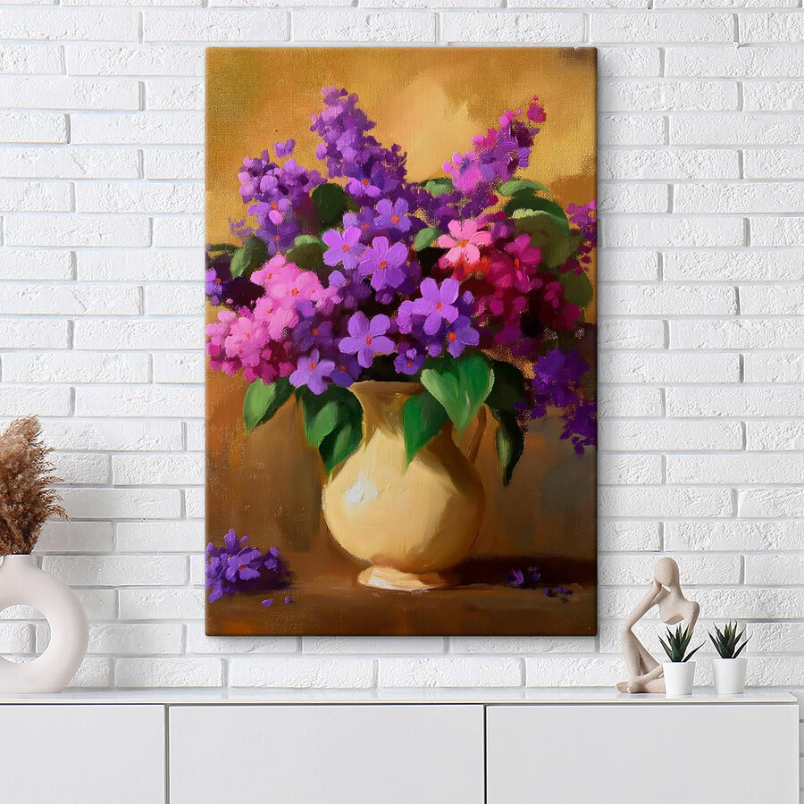 Peinture de fleurs violettes dans un vase Peinture de fleurs violettes dans un vase
