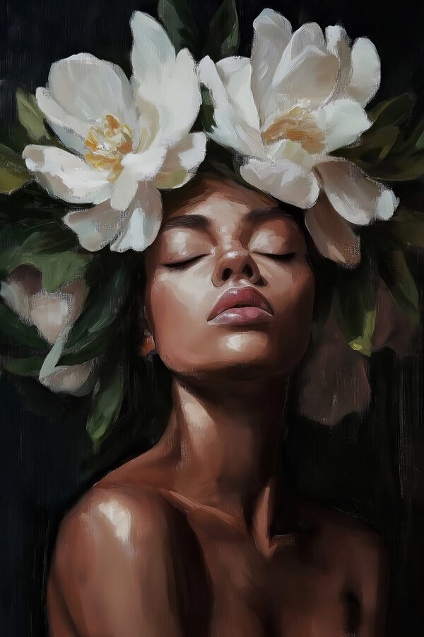 Femme avec des fleurs dans les cheveux Femme avec des fleurs dans les cheveux
