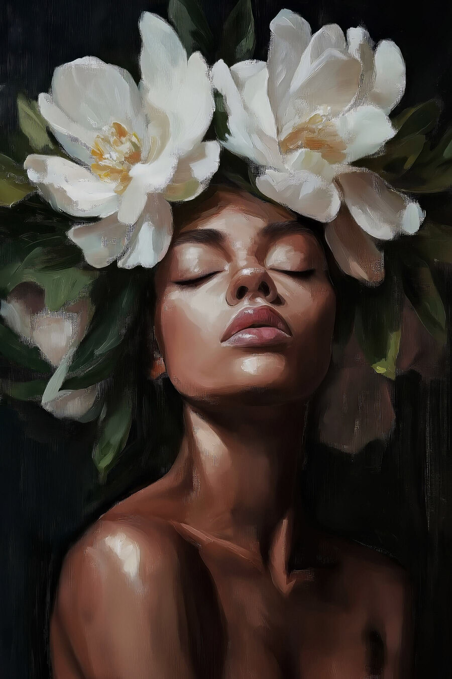 Femme avec des fleurs dans les cheveux