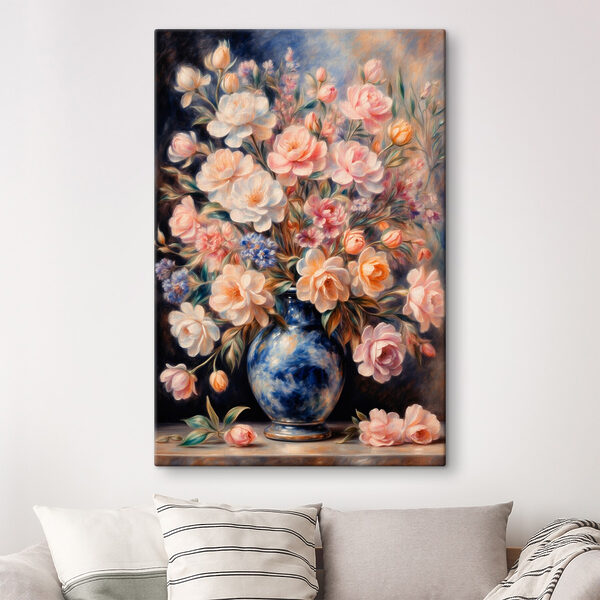 Peinture de fleurs dans un vase bleu Peinture de fleurs dans un vase bleu