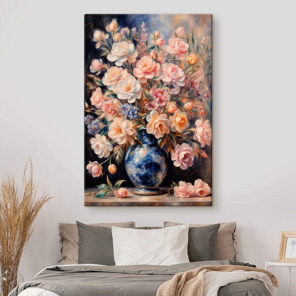 Peinture de fleurs dans un vase bleu Peinture de fleurs dans un vase bleu