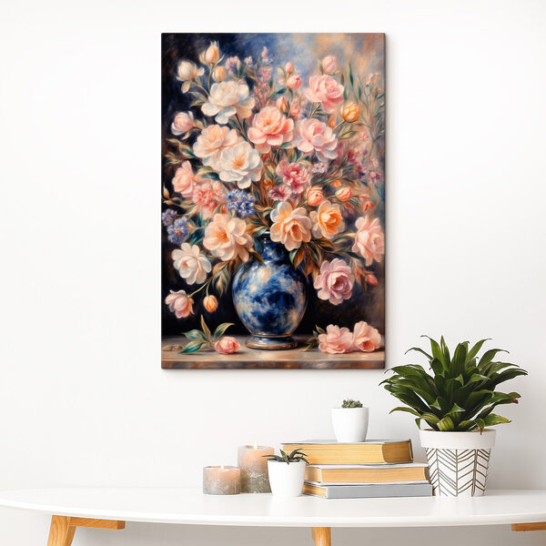 Peinture de fleurs dans un vase bleu Peinture de fleurs dans un vase bleu