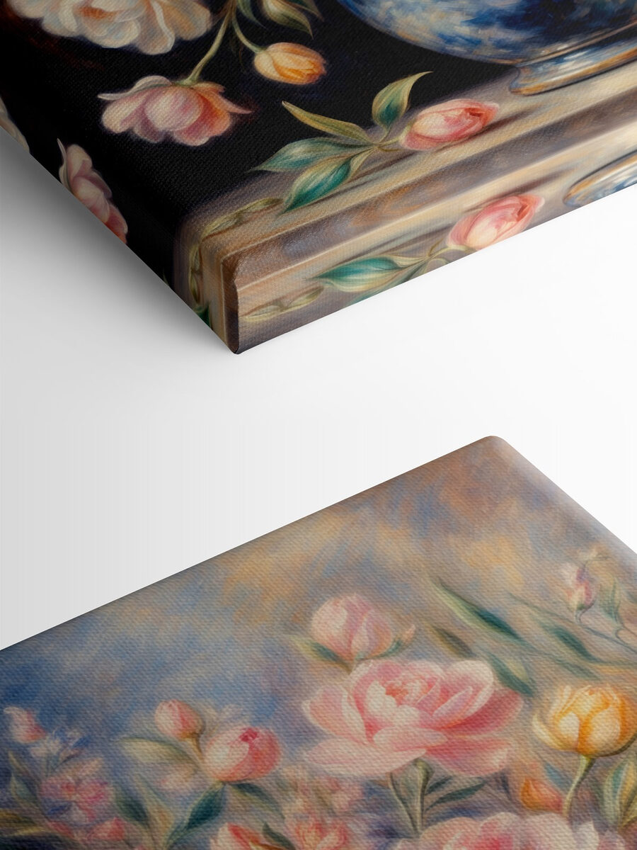 Peinture de fleurs dans un vase bleu
