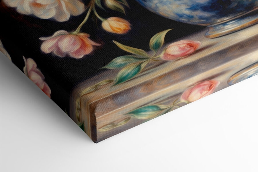 Peinture de fleurs dans un vase bleu